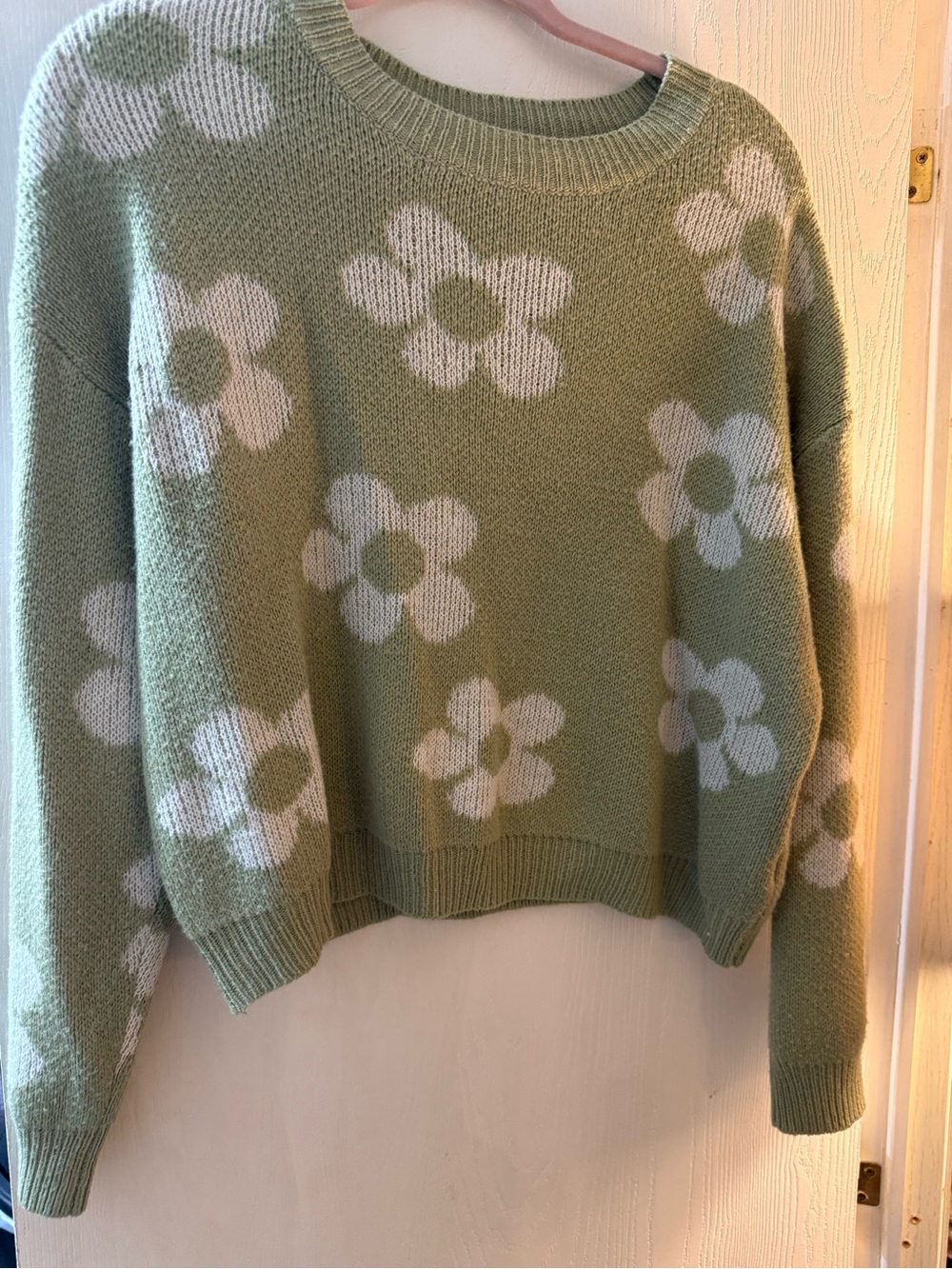 SHEIN Sage Green Floral Crewneck Sweater